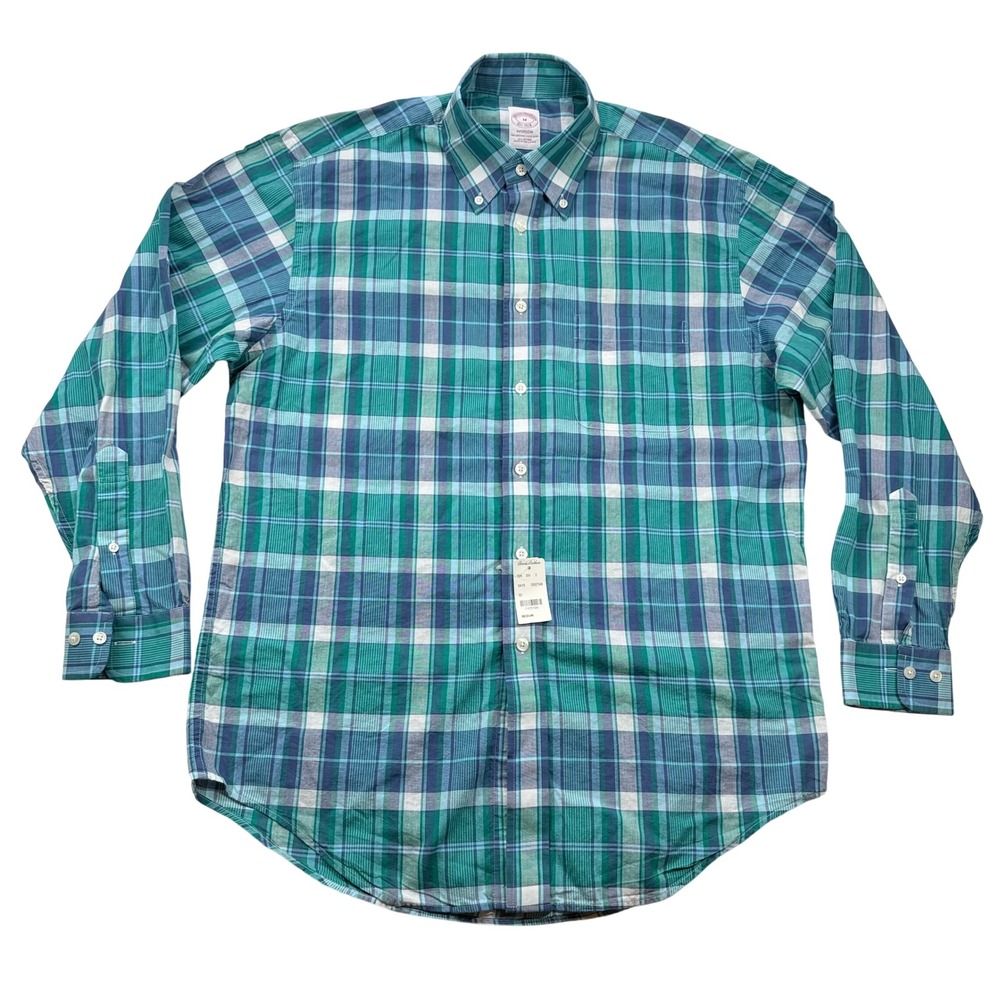 Brooks‎ Brothers Madison Fit Green Blue Plaid Button Down Shirt Mens Medium NWT